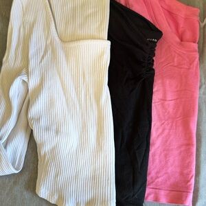 Trio of Ribbed Tops in White, Black, and Pink